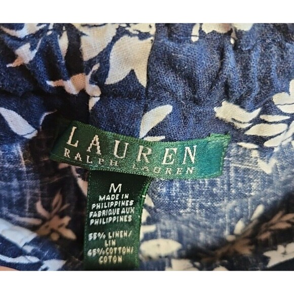 Lauren Ralph Lauren Women's Med Blue  Floral Cropped Pants linen blend wide leg - Picture 3 of 12